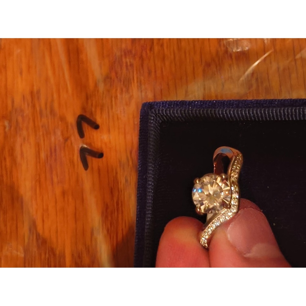 925 Bypass Solitaire Engagement Ring Round CZ Accents Size 7.25 Womens